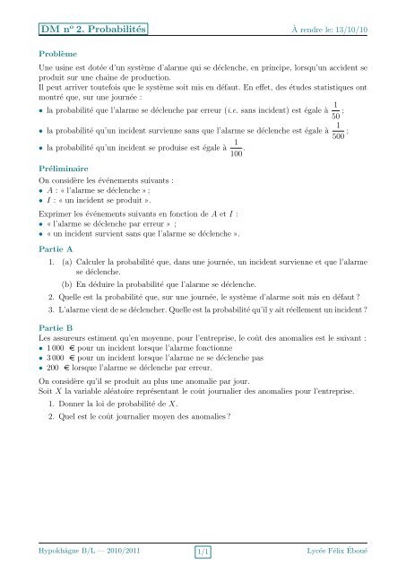 DM n°2: Probabilités conditionnelles - Mathématiques à Éboué ...