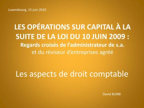 Les aspects de droit comptable