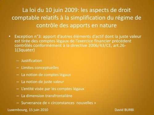 Les aspects de droit comptable