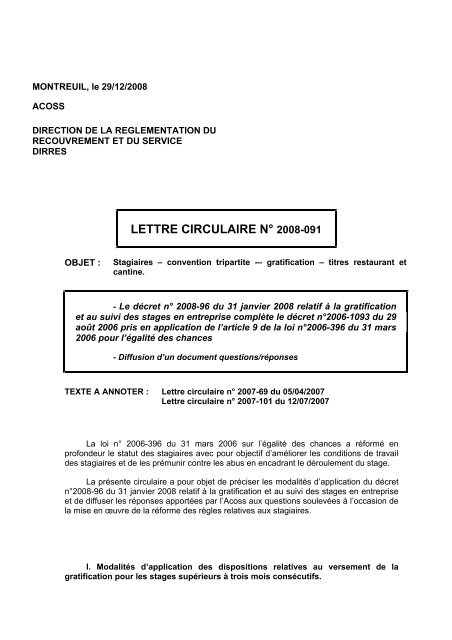 Lettre Circulaire N 2008 091 Urssaf Lettre Circulaire N 2008 091 Urssaf