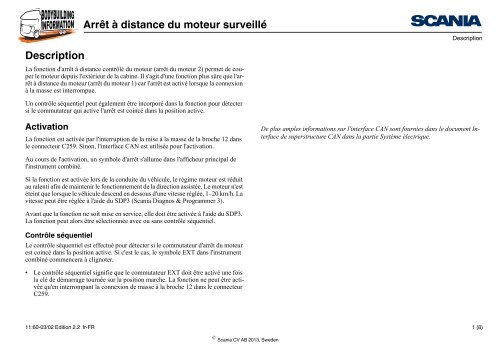 Arrêt à distance du moteur surveillé Description - Scania