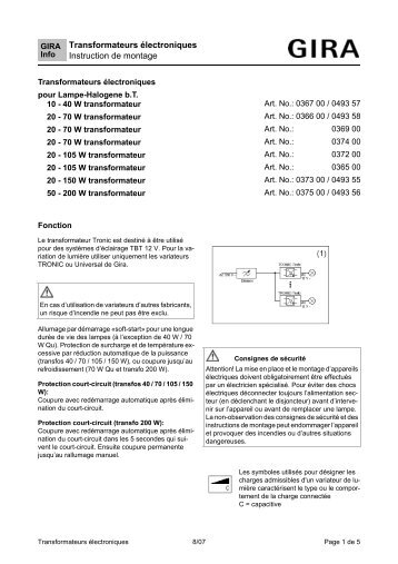 Transformateurs électroniques Instruction de montage - Gira