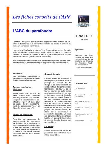 L'ABC du parafoudre - Association Protection Foudre