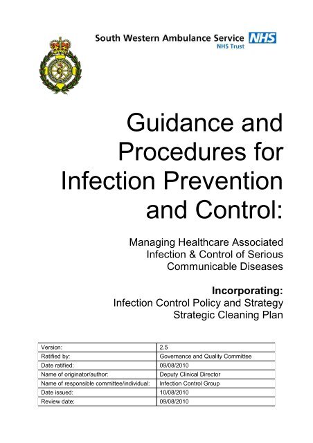 Infection Prevention and Control Policy - South Western Ambulance ...