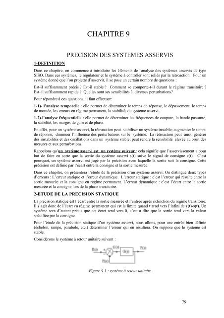 Chapitre 9: PRECISION DES SYSTEMES ASSERVIS