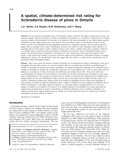 A spatial, climate-determined risk rating for Scleroderris disease of ...