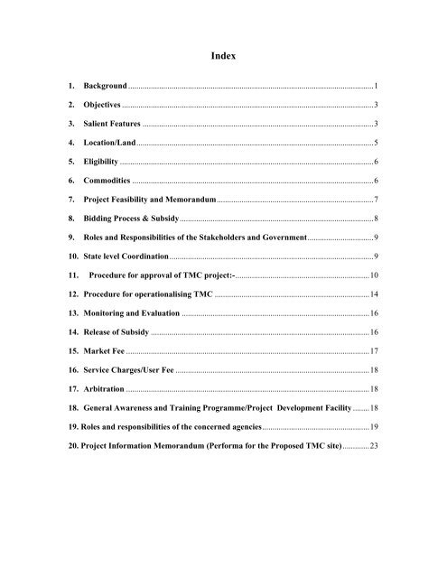 Operational Guidelines for Setting up of Terminal Market Complex