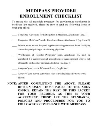 medipass provider enrollment checklist - Agency for Health Care ...