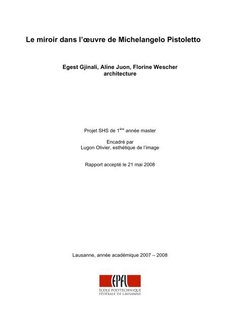 Le miroir dans l'œuvre de Michelangelo Pistoletto - CDH