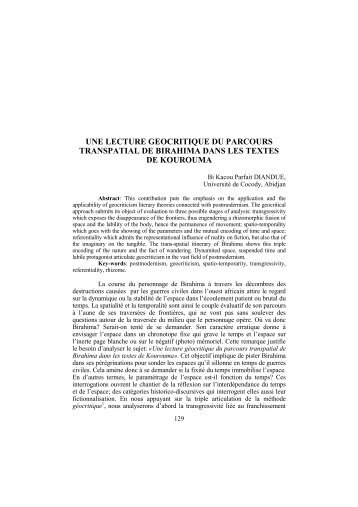 Bi Kacou Parfait Diandué, Une lecture géocritique du parcours ...