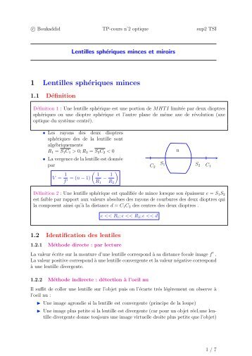 1 Lentilles sphériques minces - Webnode