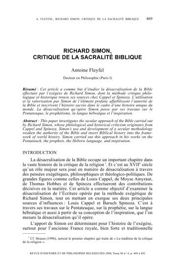 Richard Simon, critique de la sacralité biblique - Antoine Fleyfel