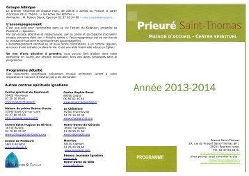 Programme d'animation spirituelle 2013-2014 - Prieuré Saint-Thomas