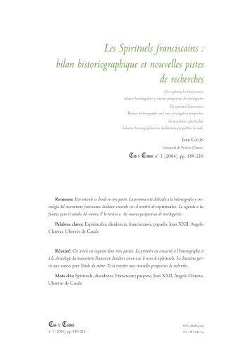 Les Spirituels franciscains : bilan historiographique et nouvelles ...
