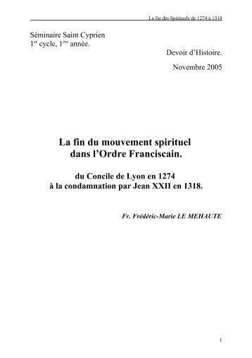 Le mouvement spirituel dans l'ordre franciscain du Concile de L