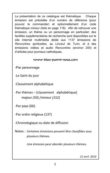 1 -Le Saint du jour -Classement alphabétique ... - Dieu parmi nous