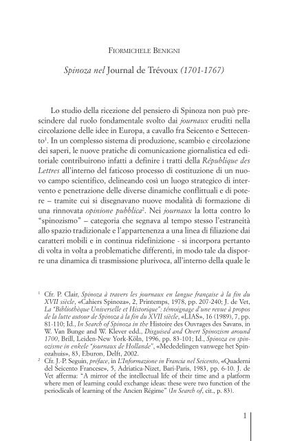 SPINOZA NEL JOURNAL DE TRÉVOUX - Società Italiana di Storia ...