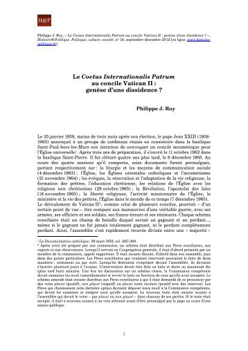 Le Coetus Internationalis Patrum au concile Vatican II - Histoire ...