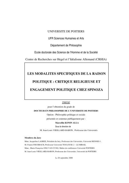 Les modalités spécifiques de la raison politique : critique religieuse ...