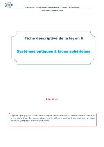 Systèmes optiques à faces sphériques - Université Virtuelle de Tunis