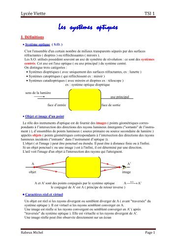 Les systèmes optiques Les systèmes optiques