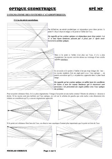 OPTIQUE GEOMETRIQUE OPTIQUE ... - Nicolas Chireux