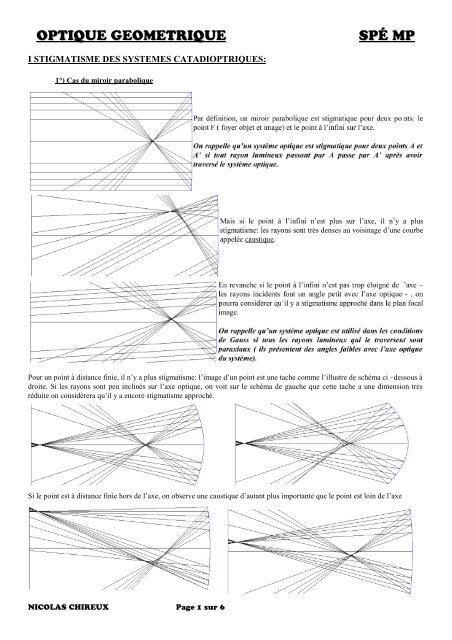 OPTIQUE GEOMETRIQUE OPTIQUE ... - Nicolas Chireux