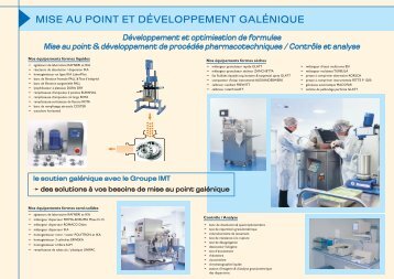 MISE AU POINT ET DÉVELOPPEMENT GALÉNIQUE - Groupe IMT