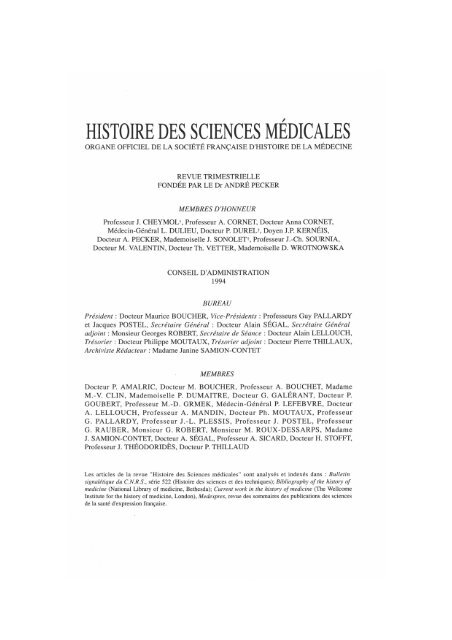 histoire sciences médicales - Bibliothèque interuniversitaire de ...