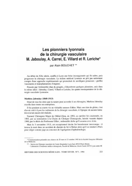 histoire sciences médicales - Bibliothèque interuniversitaire de ...