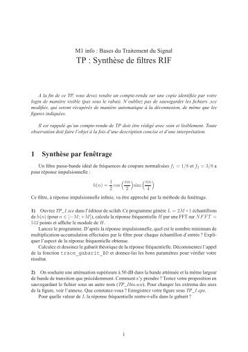 TP : Synthèse de filtres RIF