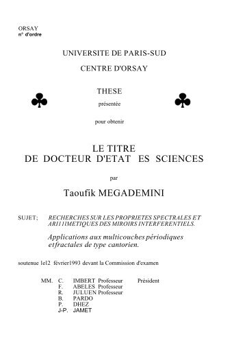 LE TITRE DE DOCTEUR D'ETAT ES SCIENCES Taoufik MEGADEMINI