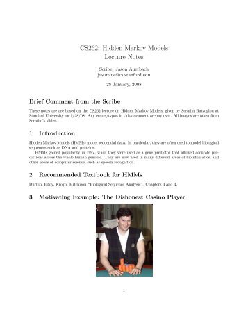 CS262: Hidden Markov Models Lecture Notes - Stanford AI Lab ...