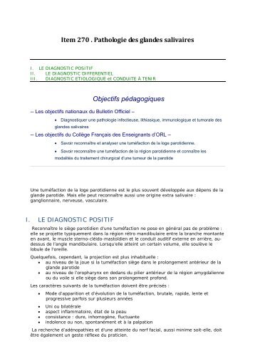 Item 270 . Pathologie des glandes salivaires Objectifs ... - ORL France