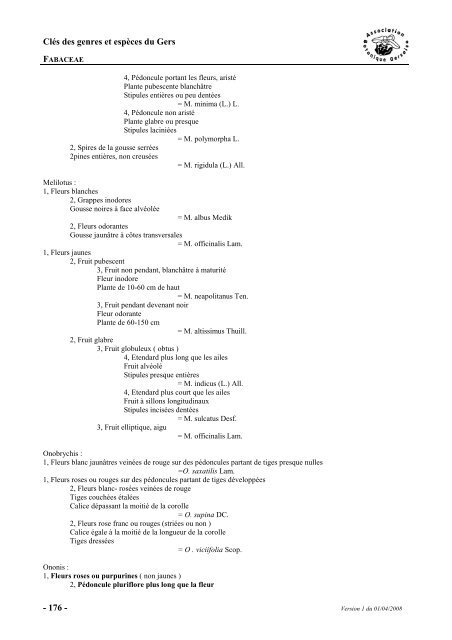 Clé des genres et espèces végétales de la flore du Gers 2008