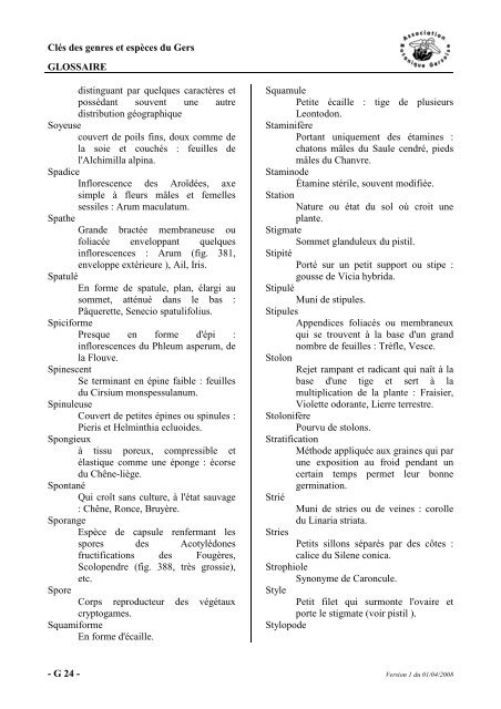 Clé des genres et espèces végétales de la flore du Gers 2008