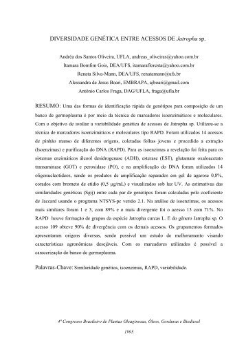 PROSPECÇÃO E CARACTERIZAÇÃO MOLECULAR E ... - Embrapa