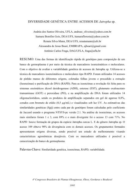 PROSPECÇÃO E CARACTERIZAÇÃO MOLECULAR E ... - Embrapa