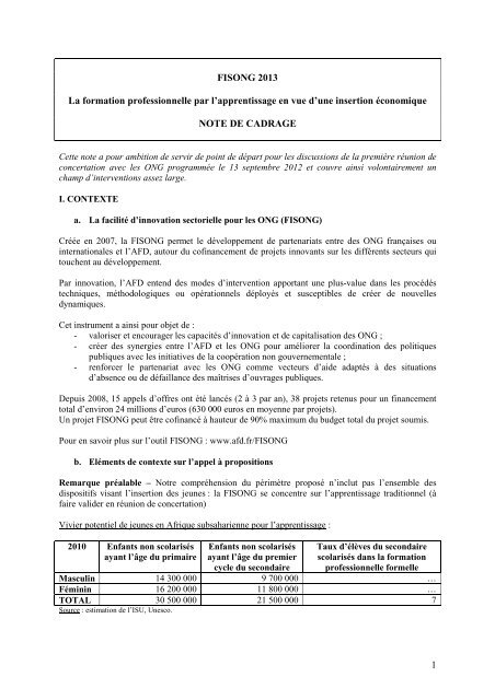 La note de cadrage Agence Française de Développement