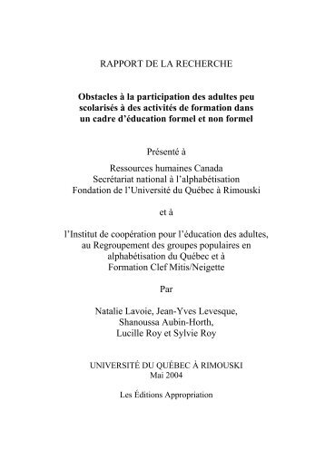 Obstacles à la participation des adultes peu scolarisés à des ...