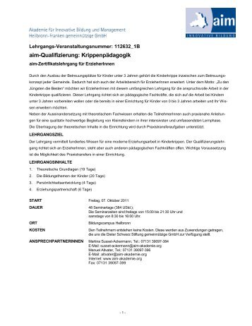 aim-Qualifizierung: Krippenpädagogik - aim-Akademie