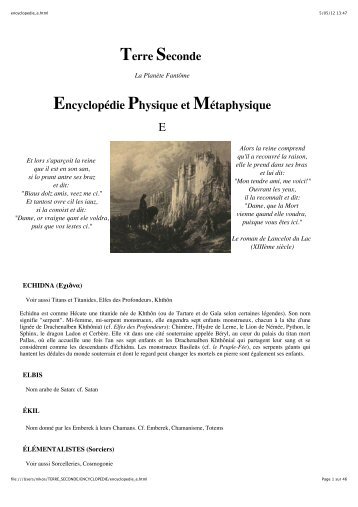 Terre Seconde Encyclopédie Physique et Métaphysique E