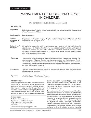 management of rectal prolapse in children - Journal of Surgery ...