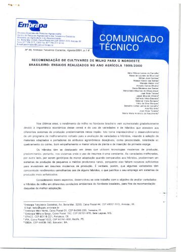COMUNICADO TECNICO - Embrapa