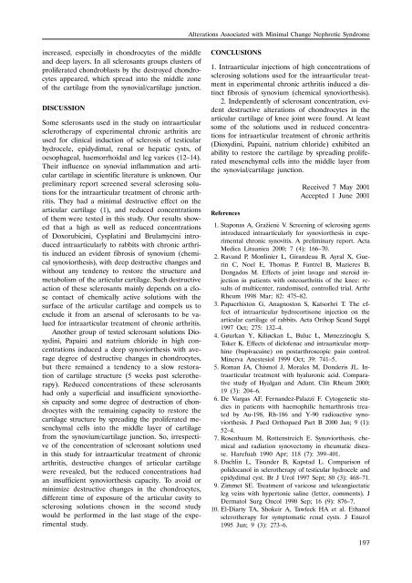 Screening of Sclerosing Agents Introduced Intraarticularly for ...