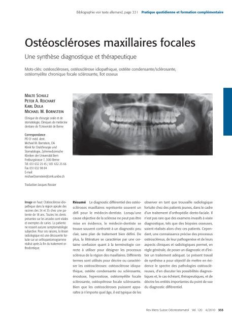 Ostéoscléroses maxillaires focales. Une synthèse ... - SSO