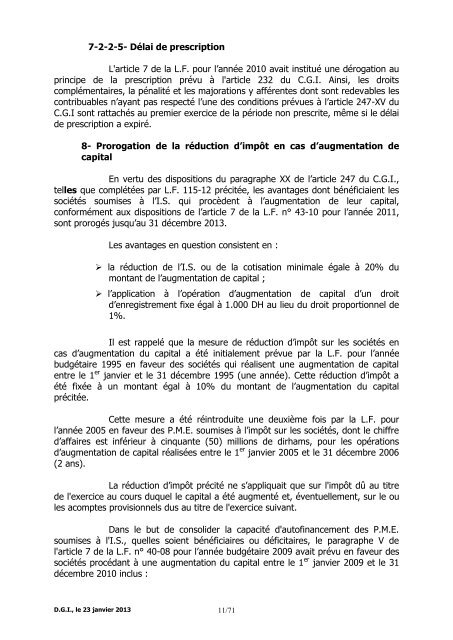 Note Circulaire 721 relative aux dispositions fiscales de la loi de ...