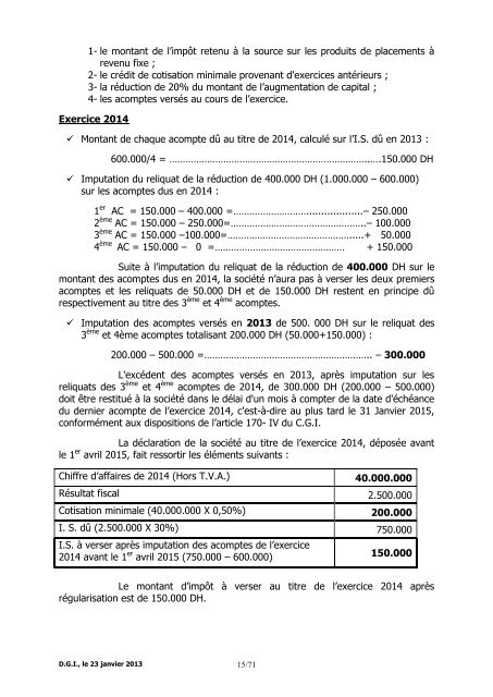 Note Circulaire 721 relative aux dispositions fiscales de la loi de ...