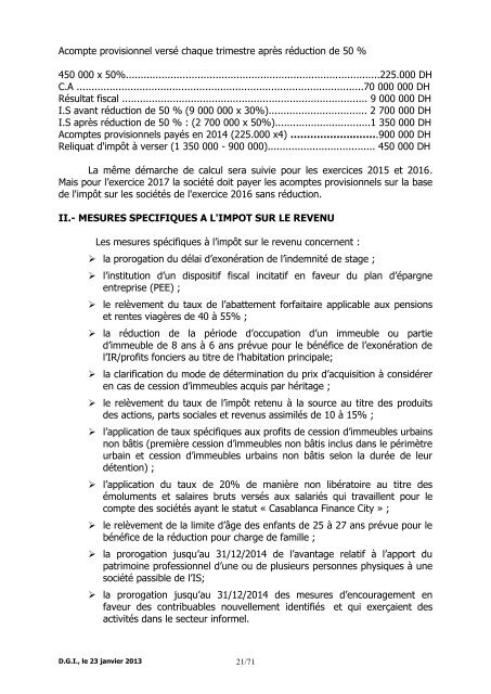 Note Circulaire 721 relative aux dispositions fiscales de la loi de ...