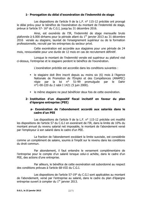 Note Circulaire 721 relative aux dispositions fiscales de la loi de ...